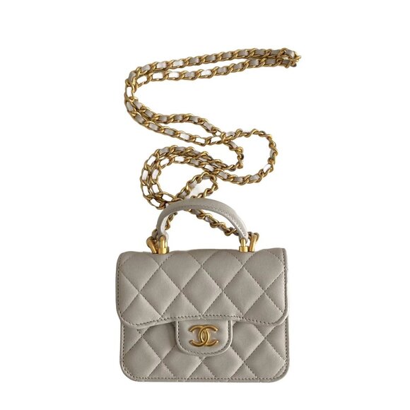 Chanel Lambskin Quilted Top Handle Flap Coin Purse With Chain Grey - Picture 1 of 9